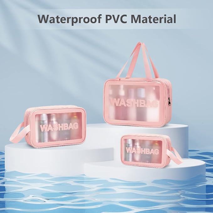 WASHBAG Set of 3 pink rectangular bags |مجموعة حقائب تنظيم مستطيلة وردية – 3 قطع