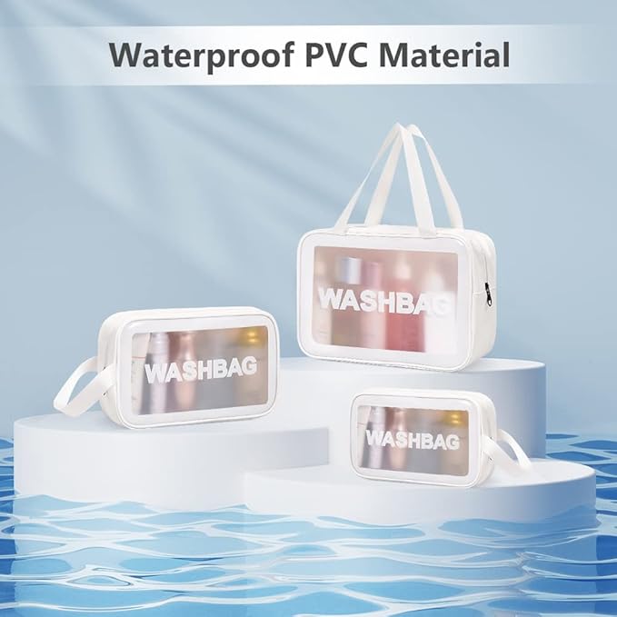 WASHBAG Off-white rectangular 3-piece bag set | واش باج مجموعة حقائب بلون اوف وايت - 3 قطع