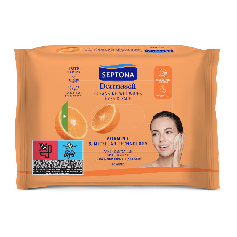 SEPTONA Dermasoft Cleansing Wet Wipes Eyes & Face - 20wipes | سيبتونا مناديل ازالة المكياج - ٢٠ قطعة