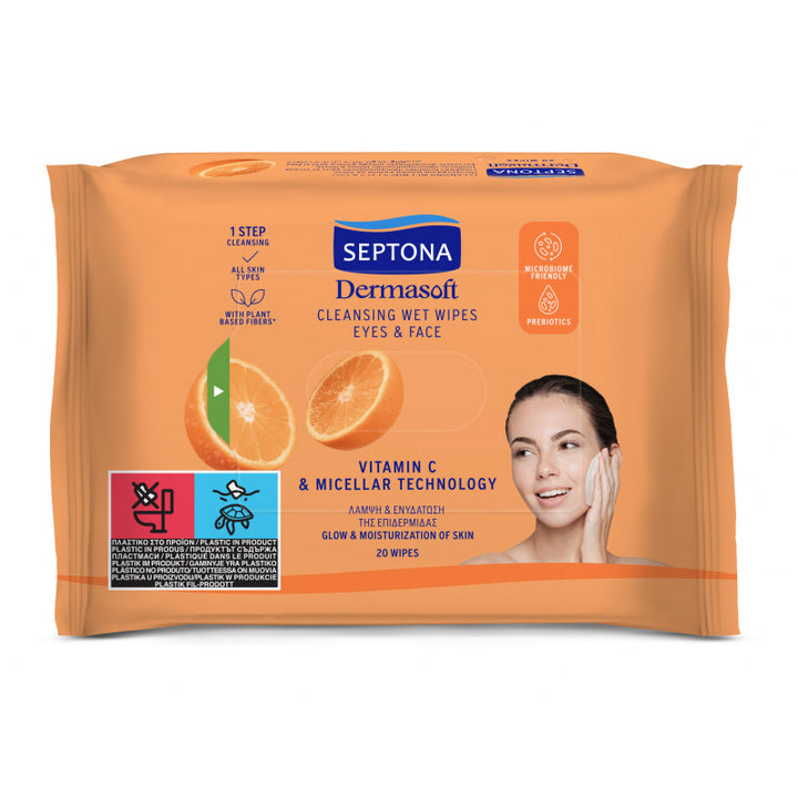 SEPTONA Dermasoft Cleansing Wet Wipes Eyes & Face - 20wipes | سيبتونا مناديل ازالة المكياج - ٢٠ قطعة