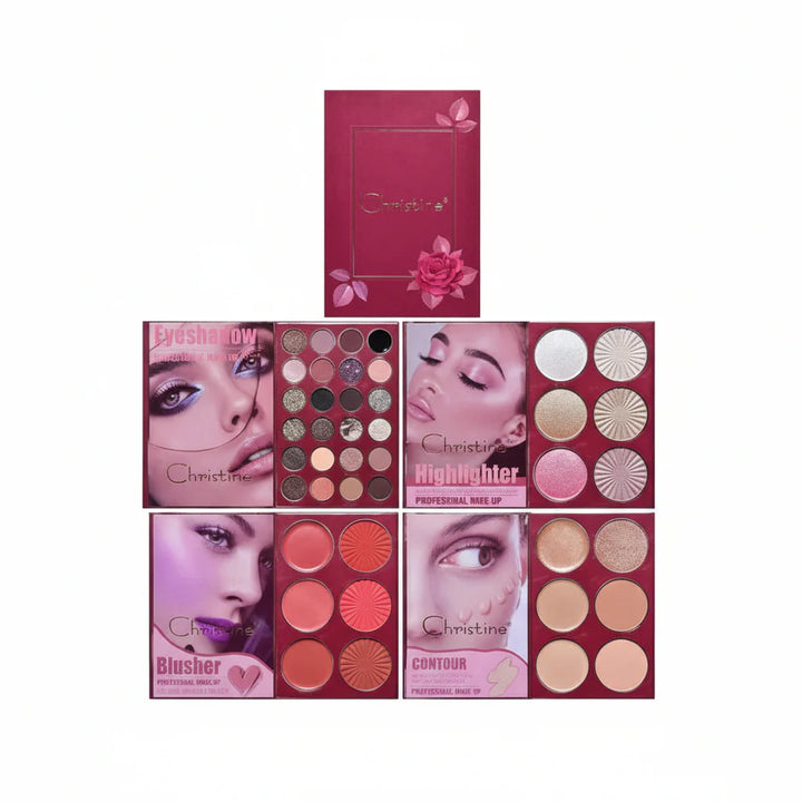 Christine Kristen 4 in 1 Palette Notebook Eye Shadow + Illuminator + Blush + Contour | كريستين باليت 4 في 1 اي شادو + هايلايتر + بلاش + كونتور