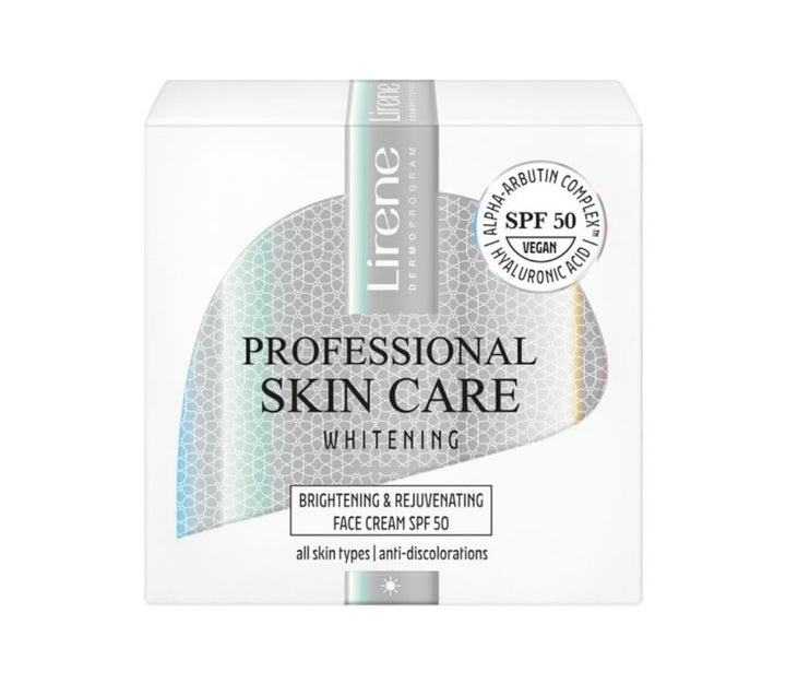 Lirene Professional Skin Care Whitening Face Cream Spf50 - 50ml | ليرين كريم مرطب لتفتيح الوجه مع عامل حماية من الشمس 50% - 50 مل