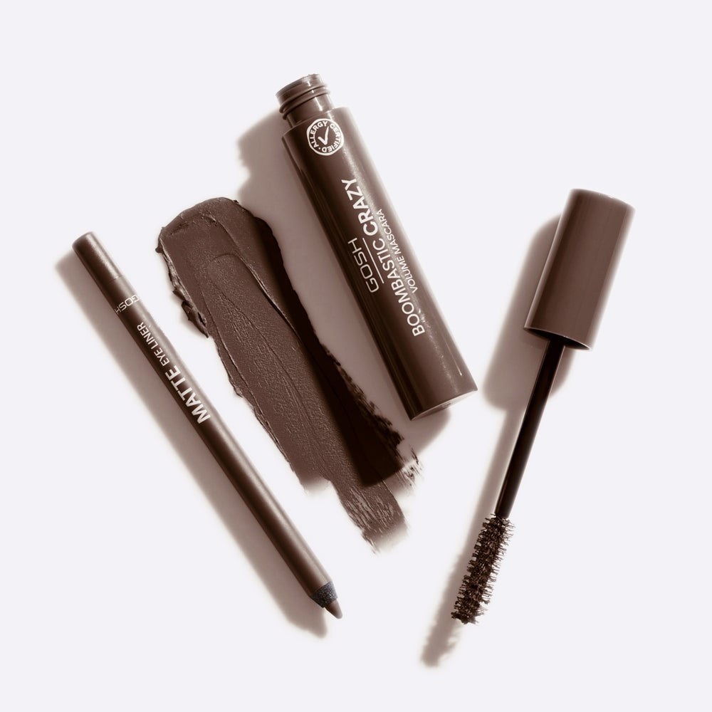 Gosh Boombastic Crazy 005 + Matte Eye Liner 014 Brown | جوش ماسكارا رومباستيك كرازي #1