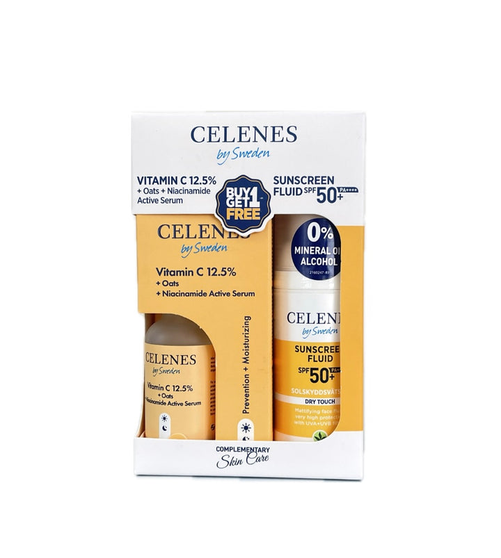 Celenes by Sweden Vitamin C12.5% & Sunscreen 50 - 50mlx30ml | سيلينس سيروم فيتامين سي 12.5% و واقي شمسي spf50 - 50x30 مل