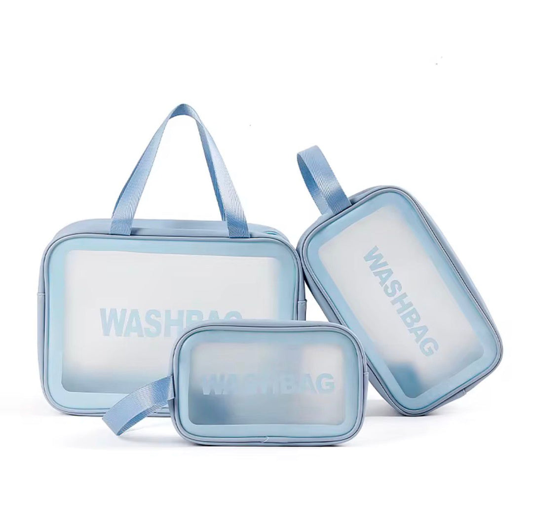 WASHBAG Sky blue rectangular 3-piece bag set | واش باج مجموعة حقائب - 3 قطع
