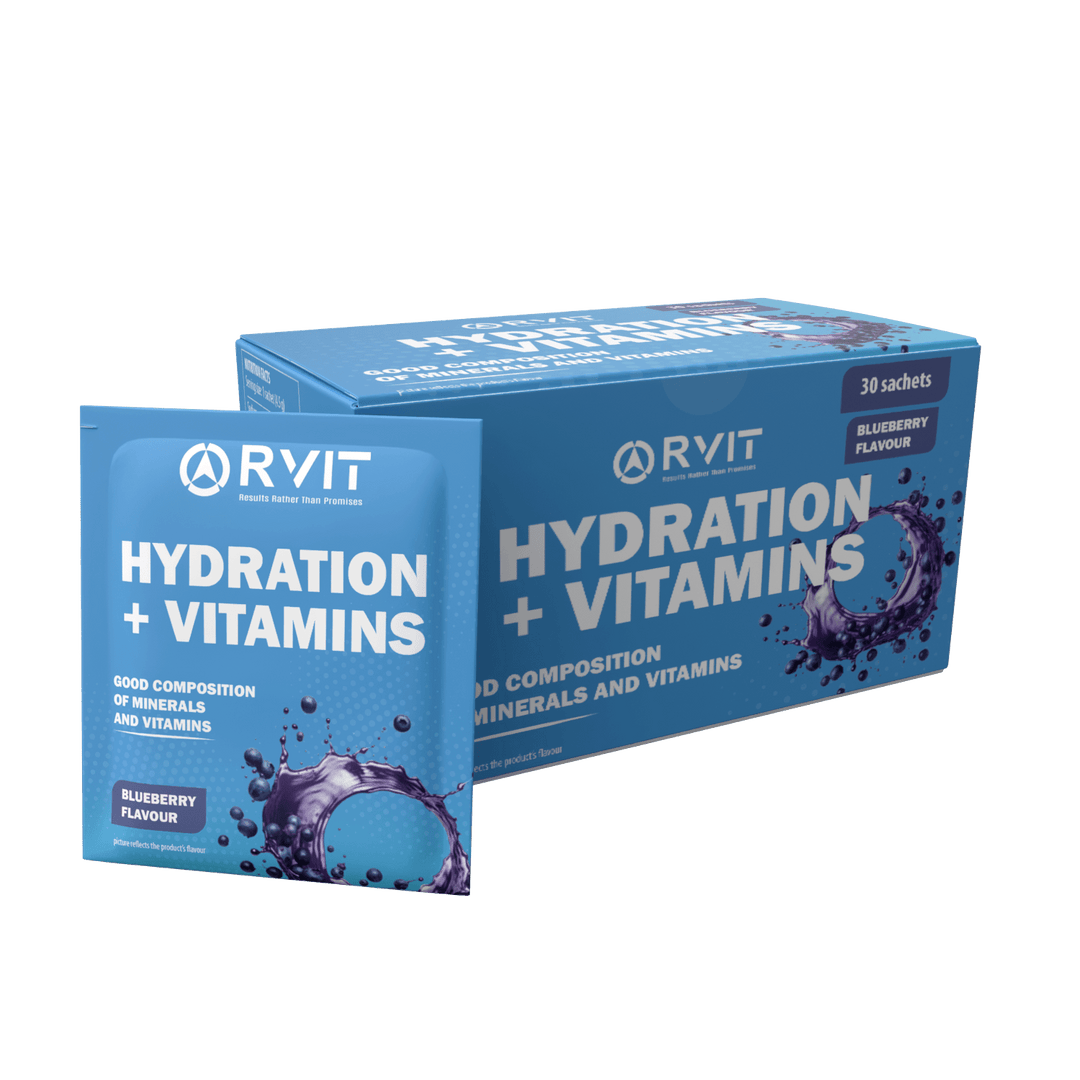 Rvit Hydration electrolytes + Vitamins Good Composition Of Minerals And Vitamins - 30 Sachets | ارفيت هيدريشن + فيتامينات تركيبة جيدة من المعادن والفيتامينات - 30 ظرف
