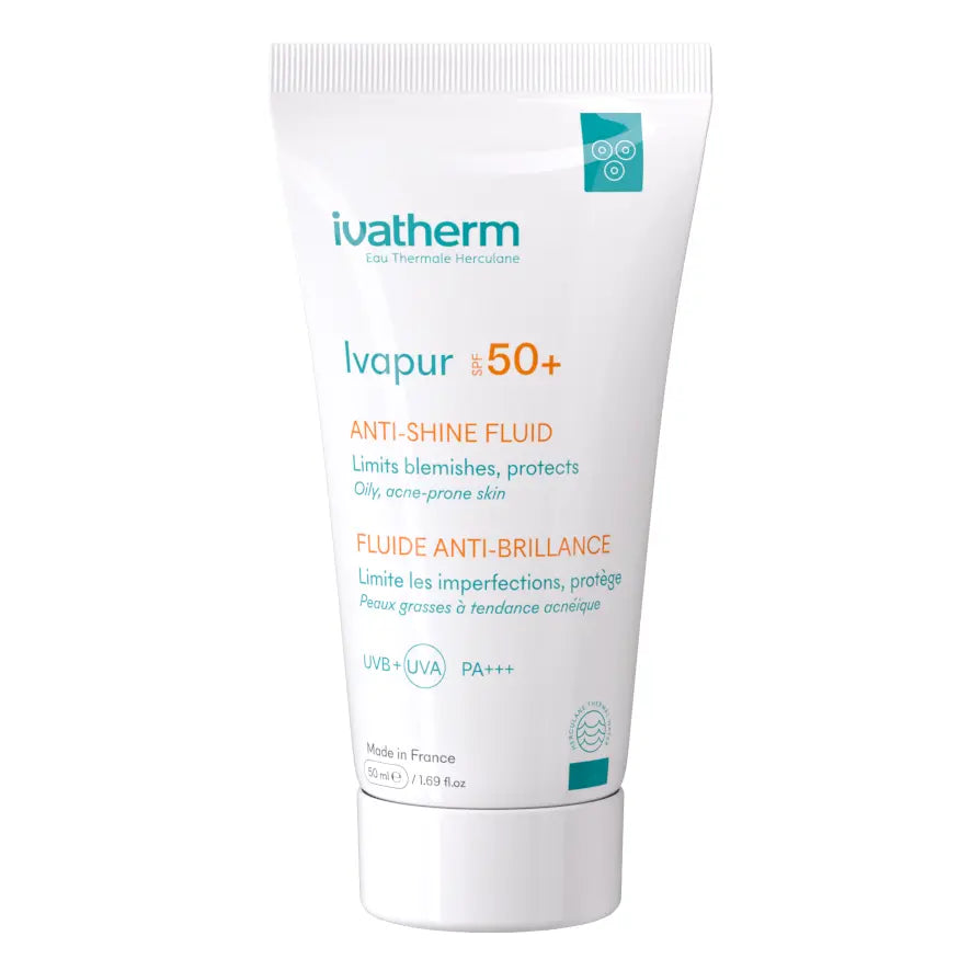 ivatherm Ivapur Anti-shine Fluid SPF50 For Oily Skin- 50ml | للبشرة المختلطة أو دهنية SPF50-ايفاثيرم سائل إيفابور المضاد للمعان بعامل حماية من الشمس