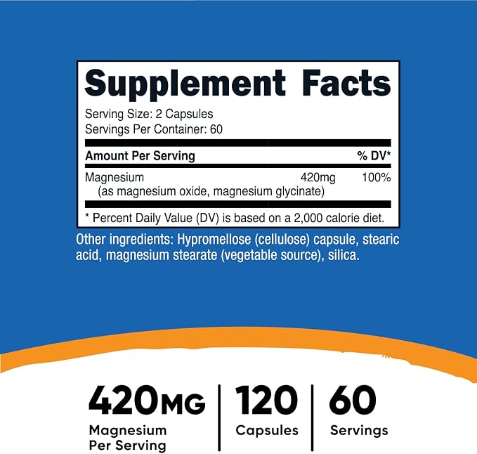 Nutricost Magnesium+ Extra Strength 420mg - 120 Capsules | نيوتريكوست مغنيسيوم بلس 420 ملغ - 120 كبسولة