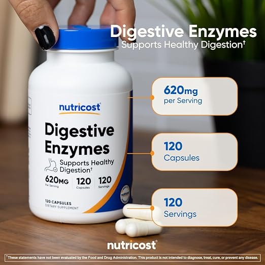 Nutricost Digestive Enzymes 620mg - 120 Capsules |نيوتريكوست إنزيمات هاضمة 620 ملغ - 120 كبسولة