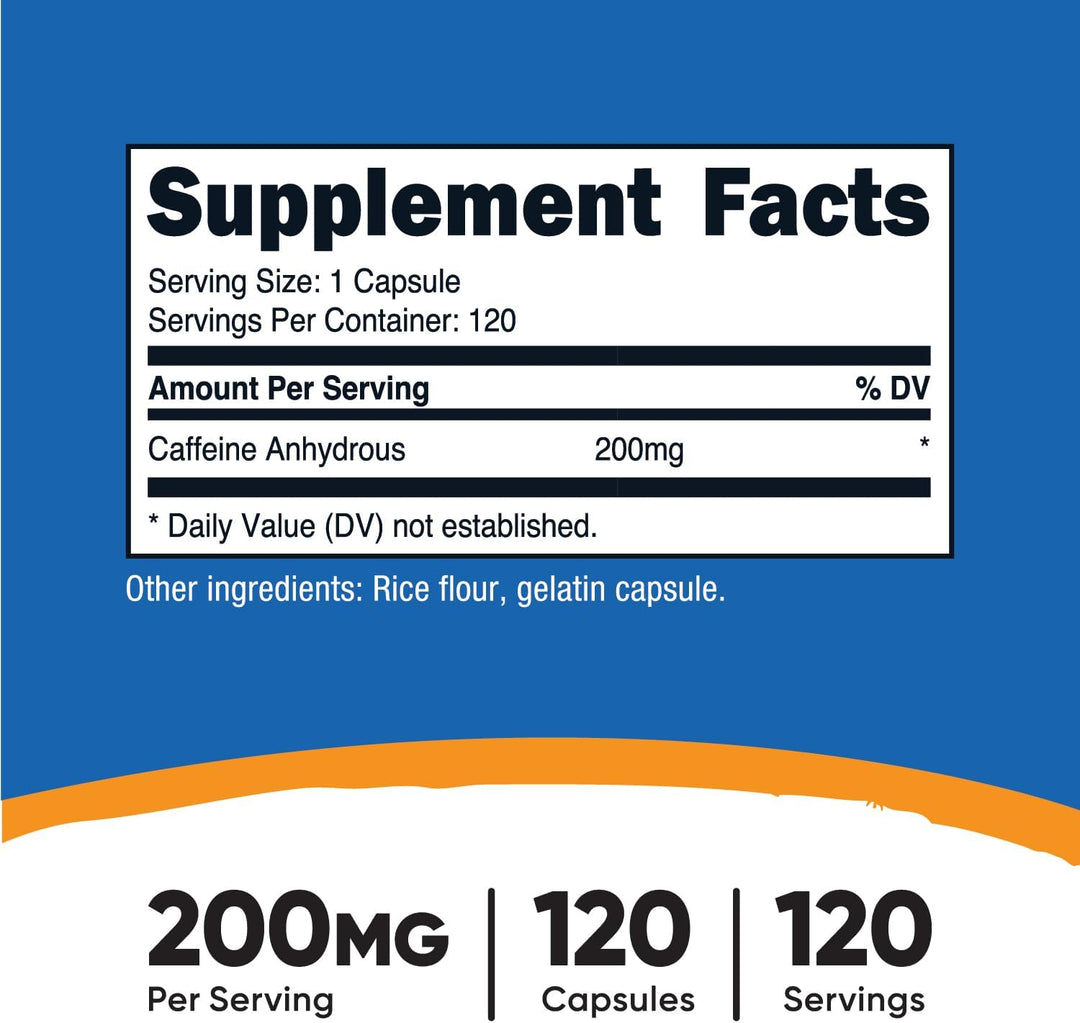 Nutricost Caffeine 200mg - 120capsules | كبسولات الكافيين 200 مغ - 120 كبسولة