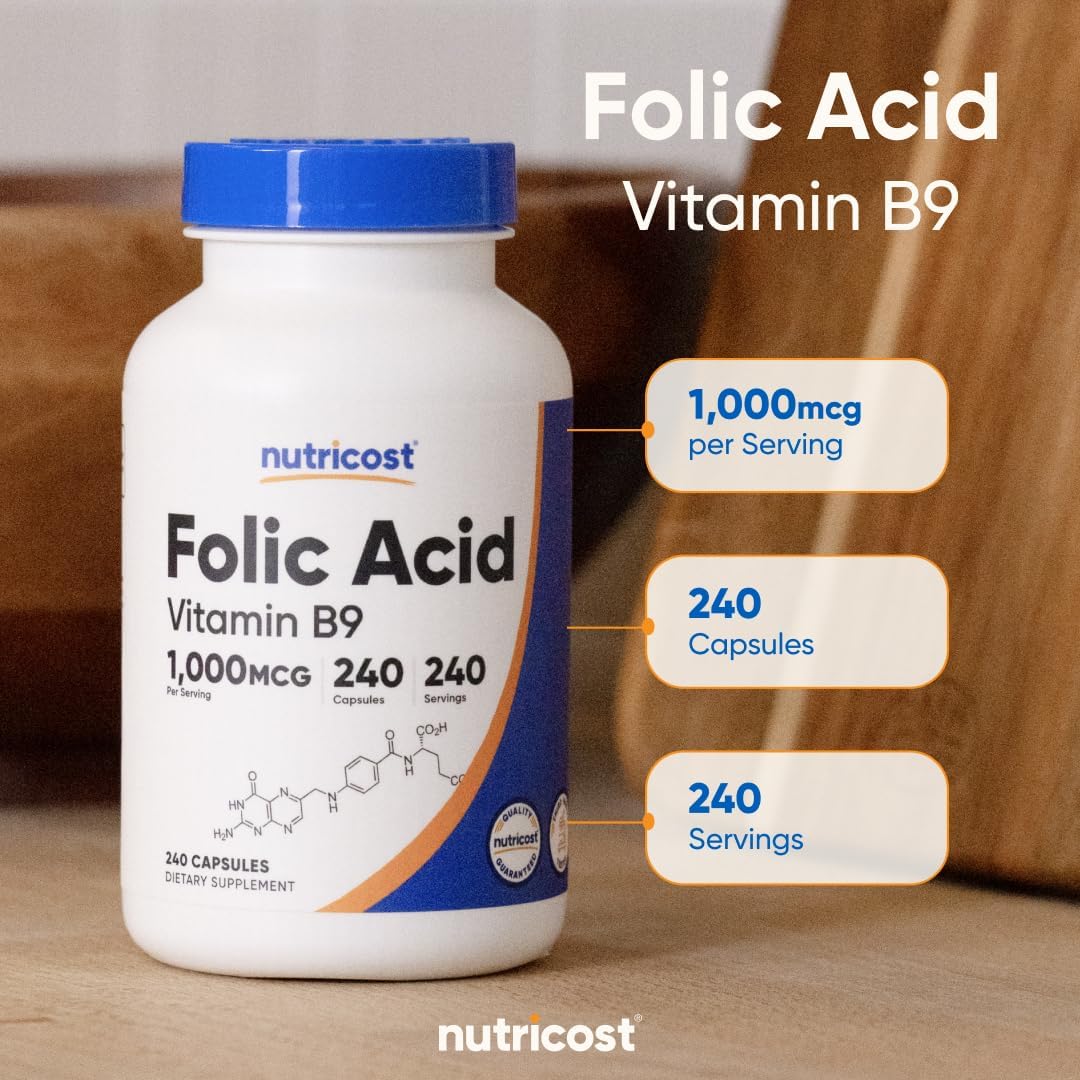 Nutricost Folic Acid Vitamin B9 1000 mcg - 240 Capsules | نوتريكوست حمض الفوليك 1000 ميكروغرام - 240 كبسولة #2