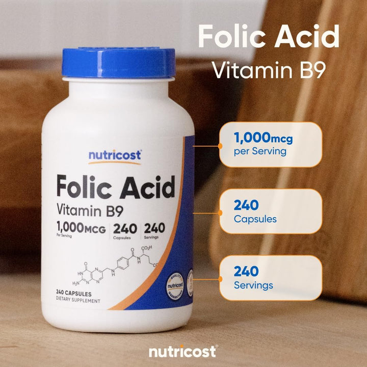 Nutricost Folic Acid Vitamin B9 1000 mcg - 240 Capsules | نوتريكوست حمض الفوليك 1000 ميكروغرام - 240 كبسولة #2