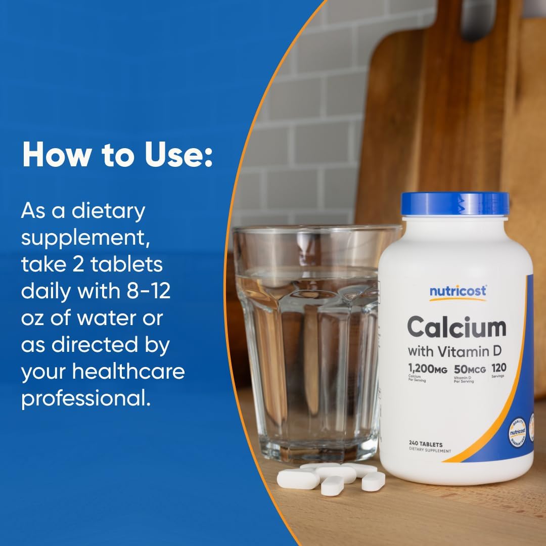 Nutricost, Calcium + Vitamin D3 1200 Mg/50 Mcg - 60 Tablets | نيوتريكوست مكمل غذائي كالسيوم مع فيتامين دال 1200مغ\50 مكغ - 60 قرص
