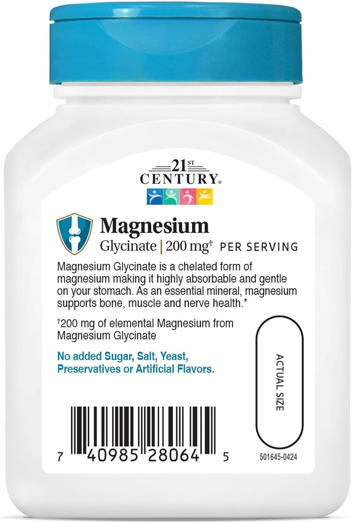 21st Century Magnesium Glycinate 200mg per Serving - 90 Capsules | تونتي فيرست سينشري مغنيزيوم غليسينات 200 مغ - 90 كبسولة