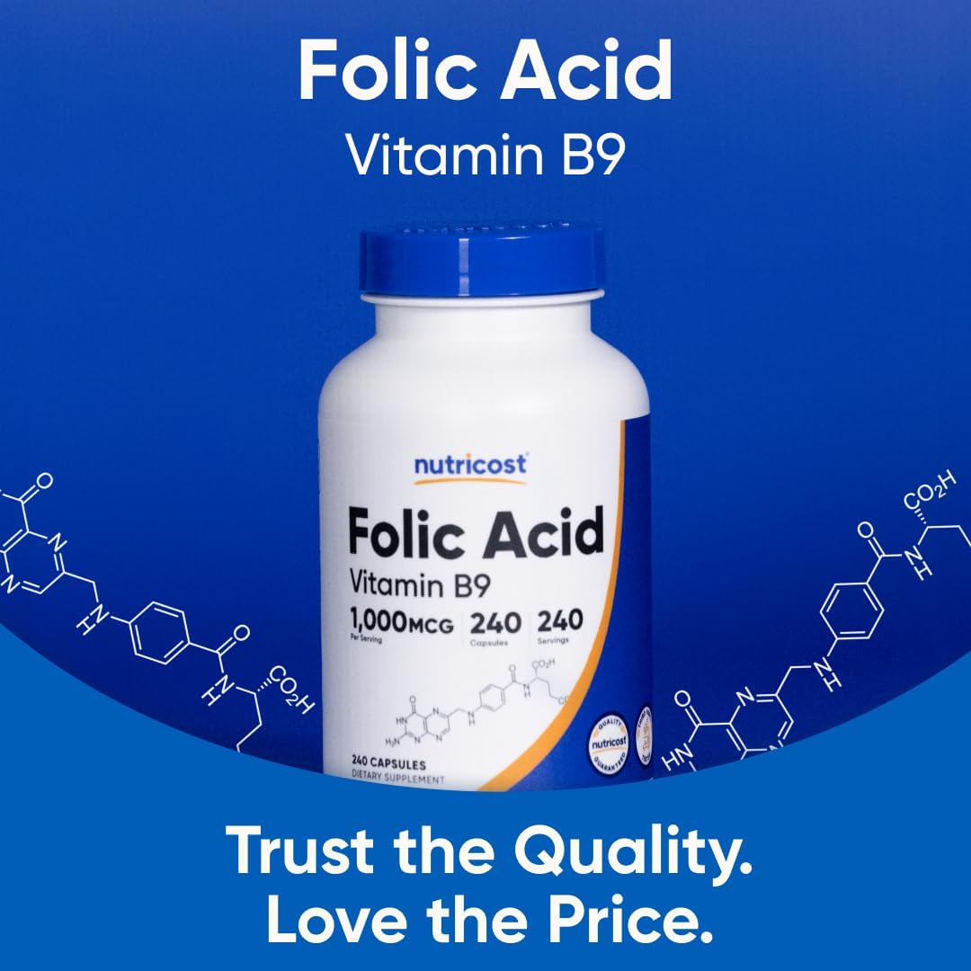Nutricost Folic Acid Vitamin B9 1000 mcg - 240 Capsules | نوتريكوست حمض الفوليك 1000 ميكروغرام - 240 كبسولة #3