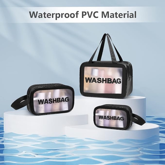WASHBAG Black rectangular 3-piece bag set | واش باك حقائب تجميل