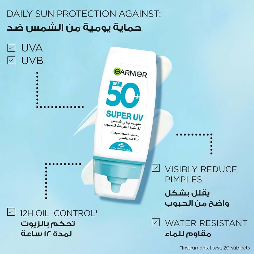 product image 0product image 1product image 2product image 3product image 4product image 5product image 6 product share Garnier, Sunscreen Serum, Super UV, with SPF50+ for acne-prone skin - 30ml | جارنييه واقي شمس سيروم للبشرة المعرضة لحب الشباب - 30مل #4