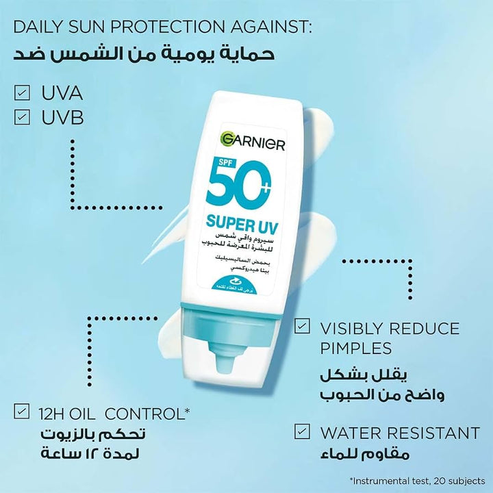 product image 0product image 1product image 2product image 3product image 4product image 5product image 6 product share Garnier, Sunscreen Serum, Super UV, with SPF50+ for acne-prone skin - 30ml | جارنييه واقي شمس سيروم للبشرة المعرضة لحب الشباب - 30مل #4