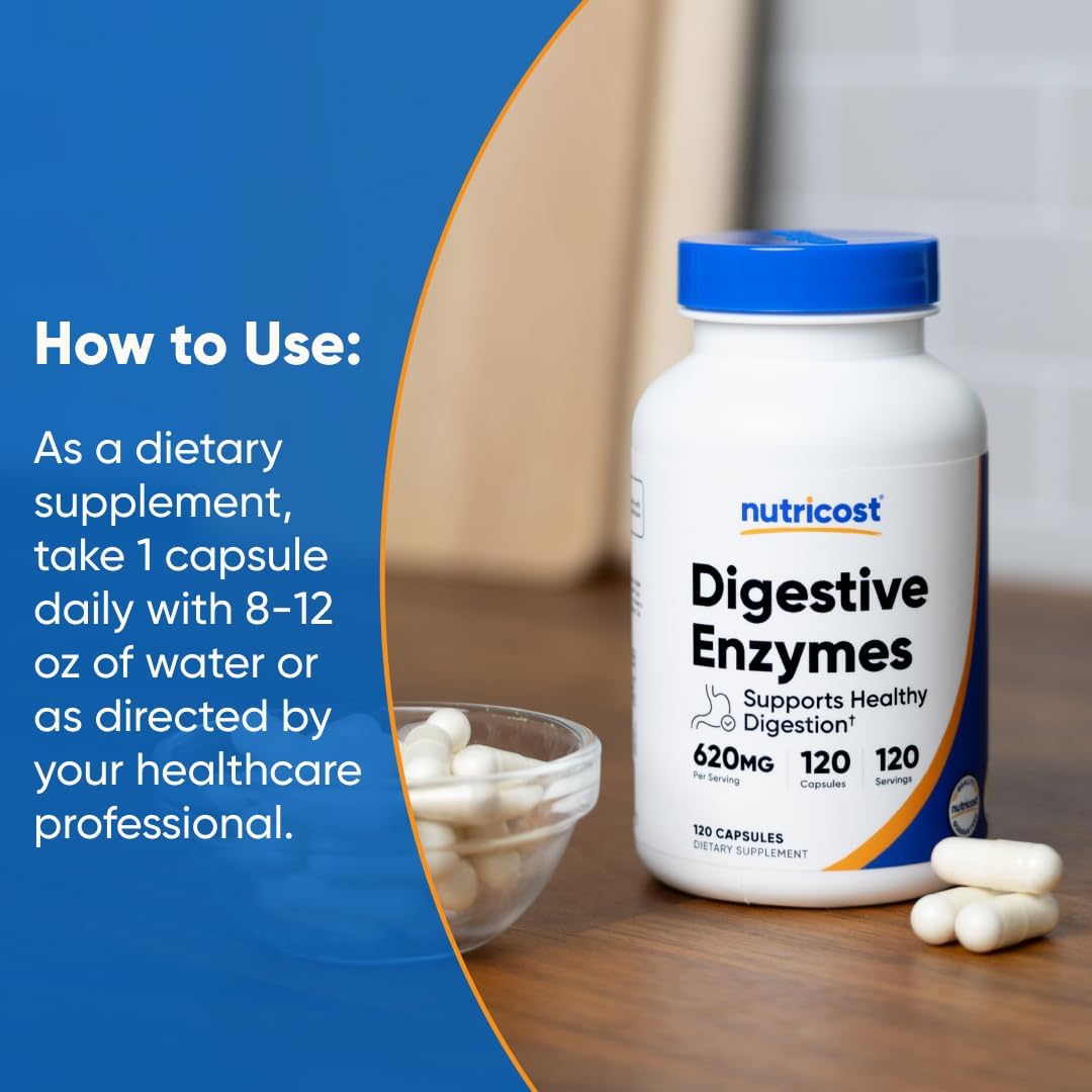 Nutricost Digestive Enzymes 620mg - 120 Capsules |نيوتريكوست إنزيمات هاضمة 620 ملغ - 120 كبسولة