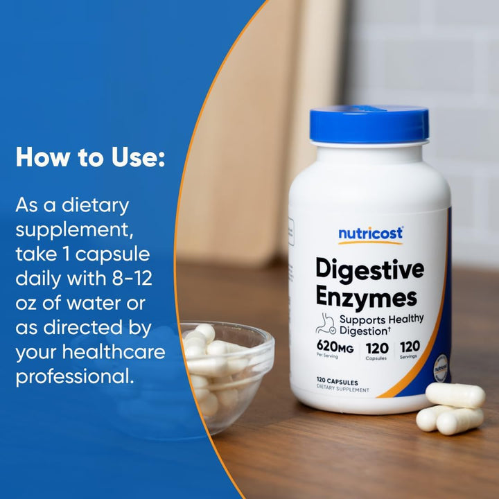 Nutricost Digestive Enzymes 620mg - 120 Capsules |نيوتريكوست إنزيمات هاضمة 620 ملغ - 120 كبسولة