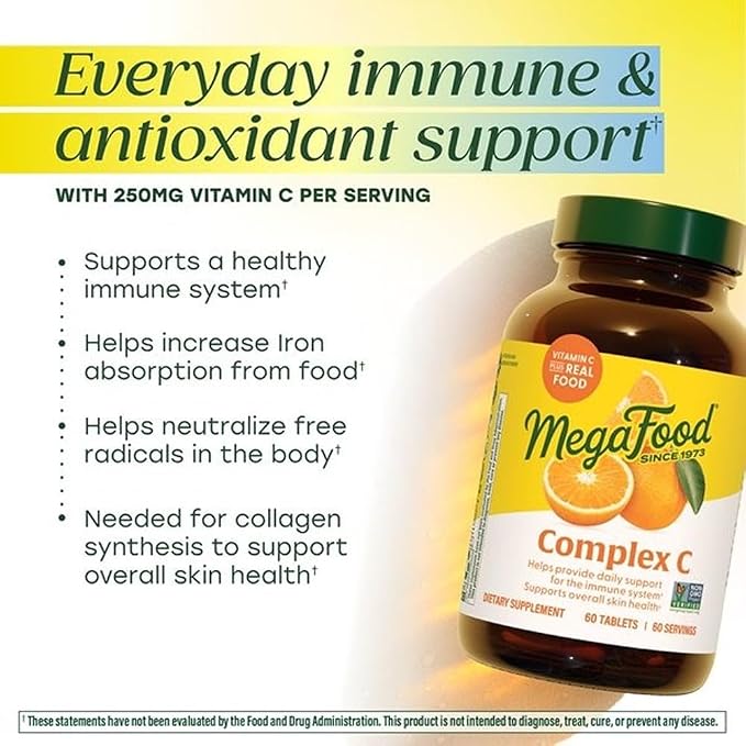 Mega Food Plus Real Food Complex C Vitamin C Daily Supplement - 30 Servings | ميغا فود فيتامين C  مكمل يومي – 30 حصة