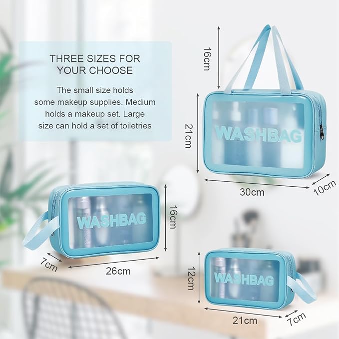 WASHBAG Sky blue rectangular 3-piece bag set | واش باج مجموعة حقائب - 3 قطع