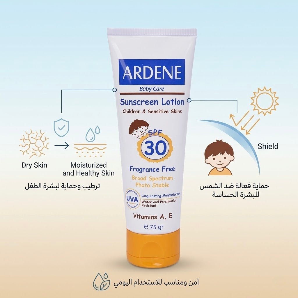 Ardene SunScreen Spf30 Lotion For Children & Sensitive Skin - 75g | اردن لوشن واقي شمسي spf 30 للاطفال و البشرات الحساسة - 75 غرام