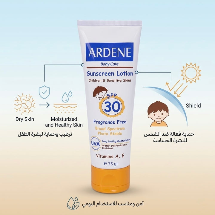 Ardene SunScreen Spf30 Lotion For Children & Sensitive Skin - 75g | اردن لوشن واقي شمسي spf 30 للاطفال و البشرات الحساسة - 75 غرام