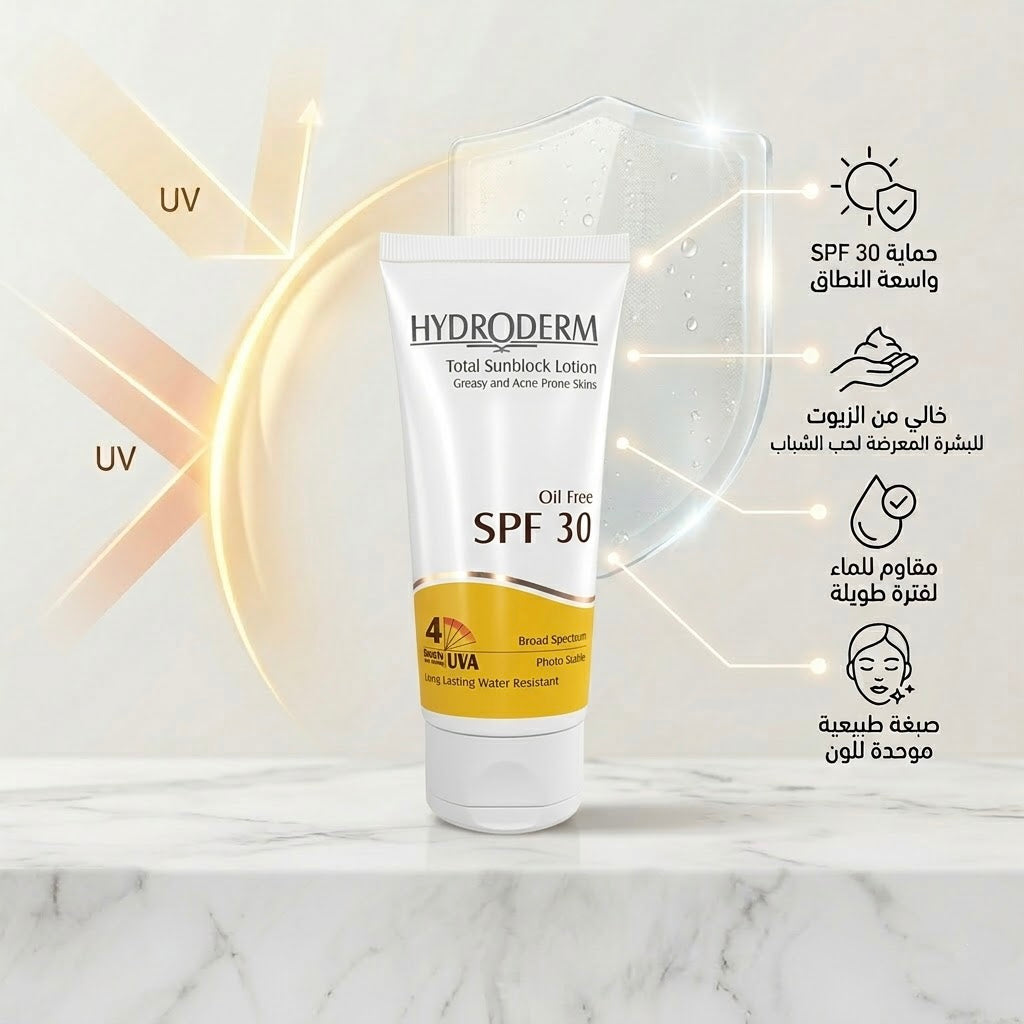 HYDRODERM Oil-free sunscreen SPF30 - 75ml | هيبوديرم واقي شمسي خال من الزيوت - 75 مل