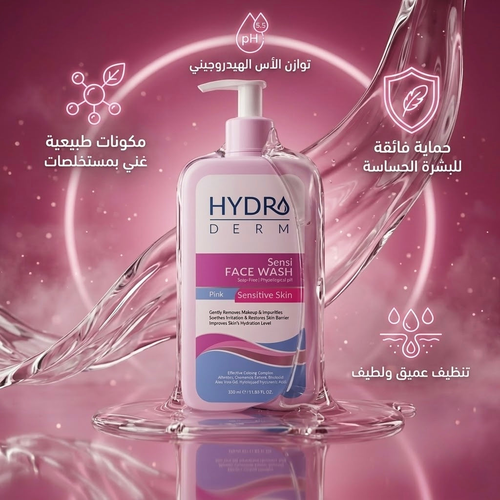 HYDRODERM face wash gel for sensitive skin - 350ml | هيدروديرم غسول جل للوجه مناسب للبشرة الحساسة - 350 مل