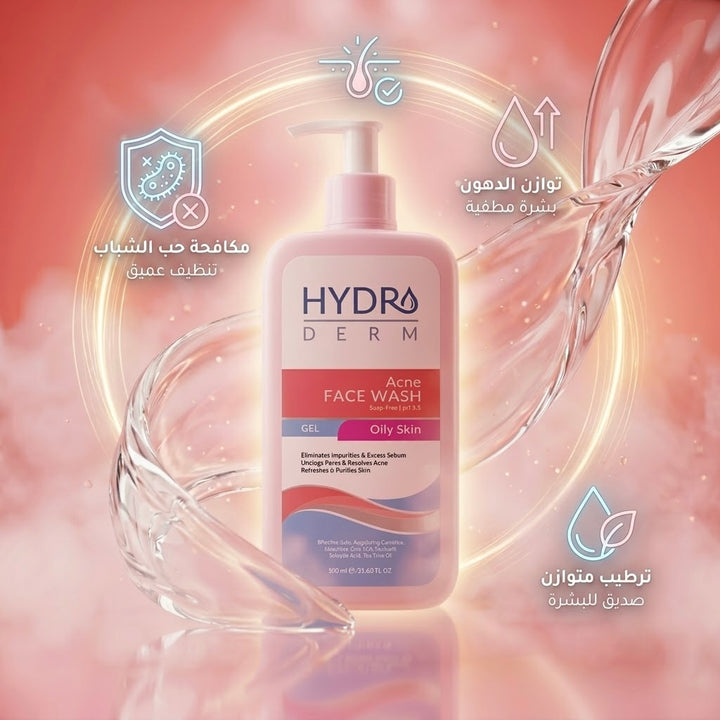HYDRODERM pump washing gel for oily skin - 350ml | هيدروديرم غسول جل للبشرة الدهنية - 350 مل