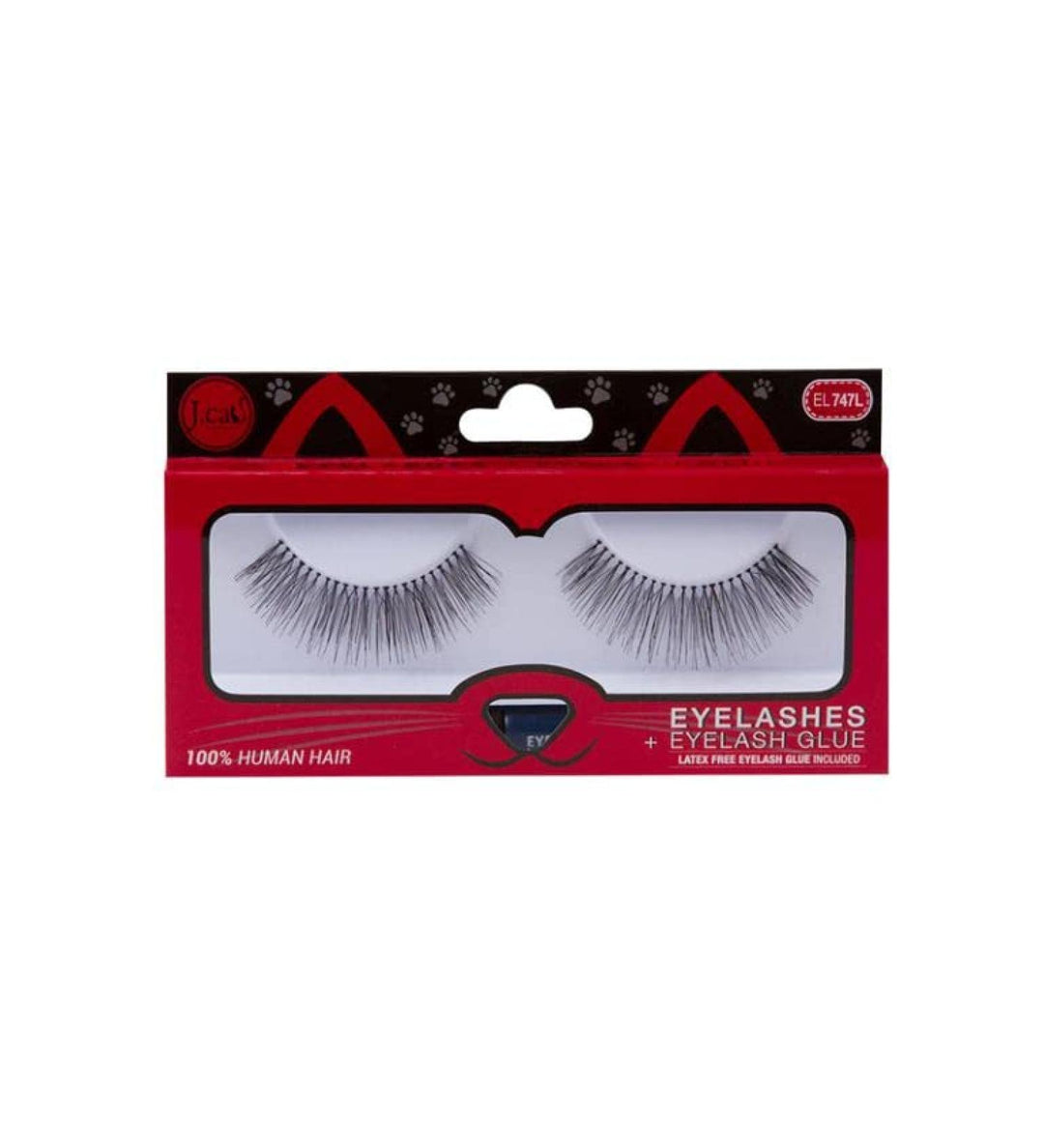 J. Cat Tapered Eyelashes + Eyelash Glue Elt-747L | جي كات رموش اصطناعية مع لاصق