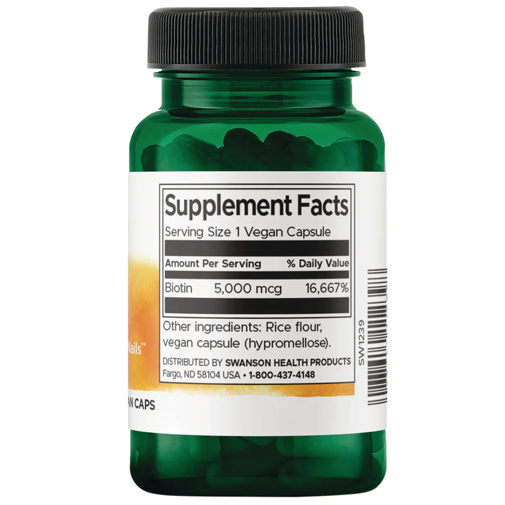 Swanson Vitamins Biotin 5000 mcg - 30 Vegan Caps | سوانسون بايوتين 5000 ميكروغرام - 30 كبسولة