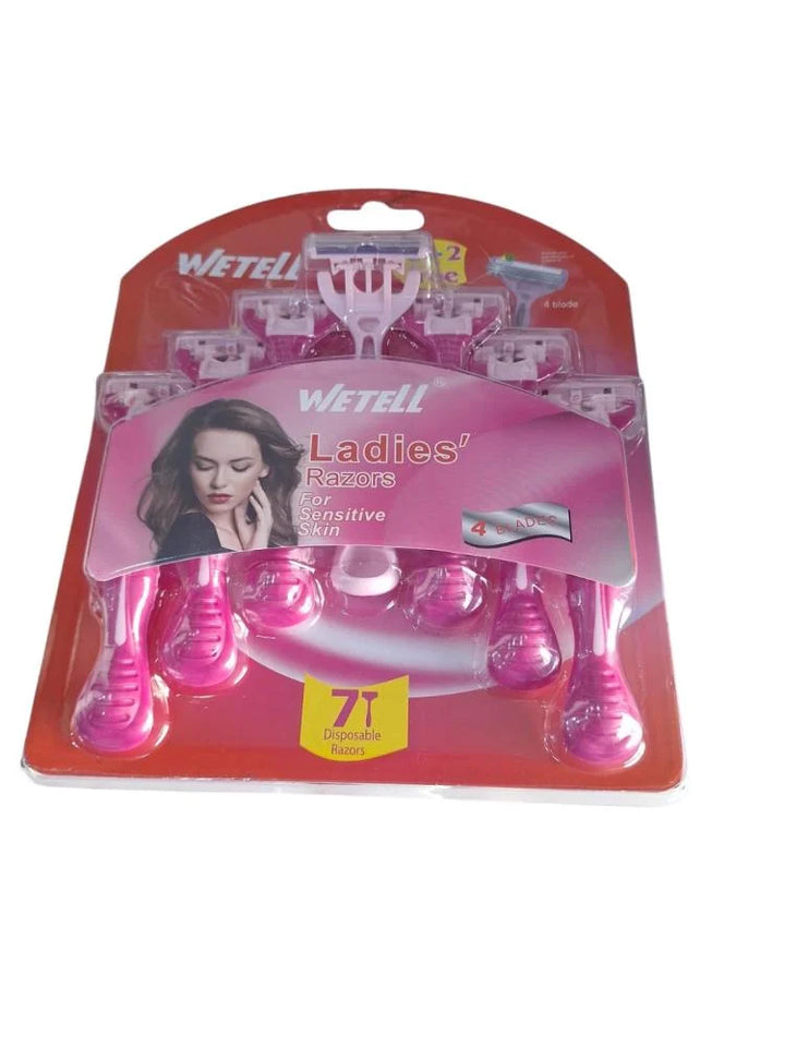 Wetell Ladies Razors 4 Blades For Women For Sensitive Skin - 7 pcs |ويتل شفرات حلاقة نسائية 4 شفرات للبشرة الحساسة - 7 قطع
