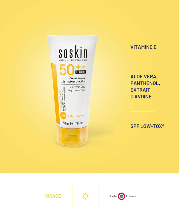 Soskin Fluid Sunscreen Cream with Very High Protection SPF - 50ml | سوسكن واقي شمسي مع حماية عالية - 50 مل