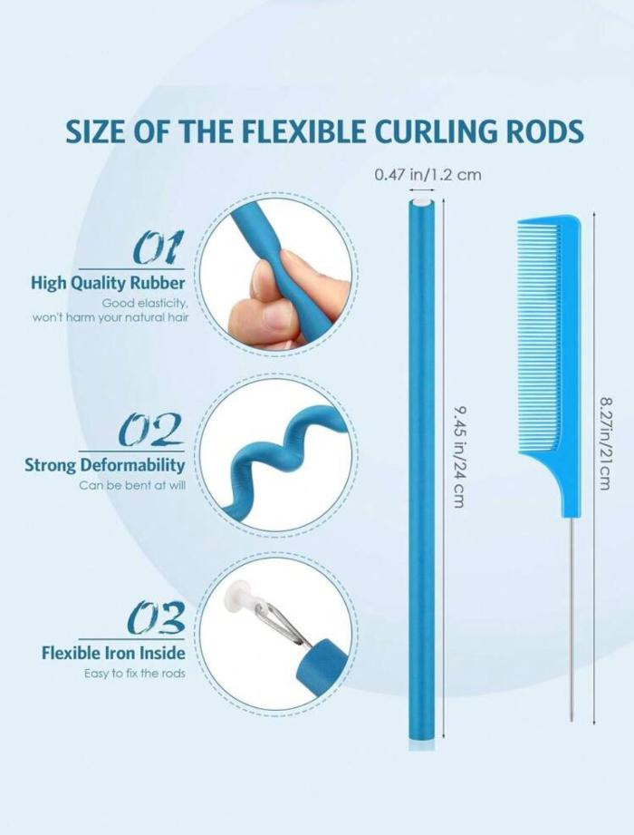 Nice Accessories For Hairdressing Blue 10pcs  | بكرات الشعر المرنة باللون الأزرق