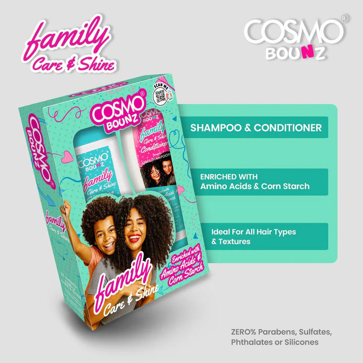 COSMO COSMETICS 2PCS SHAMP & COND CARE & SHINE - 400ml | كوزمو مجموعة شامبو وبلسم للعناية واللمعان – قطعتان × 400 مل