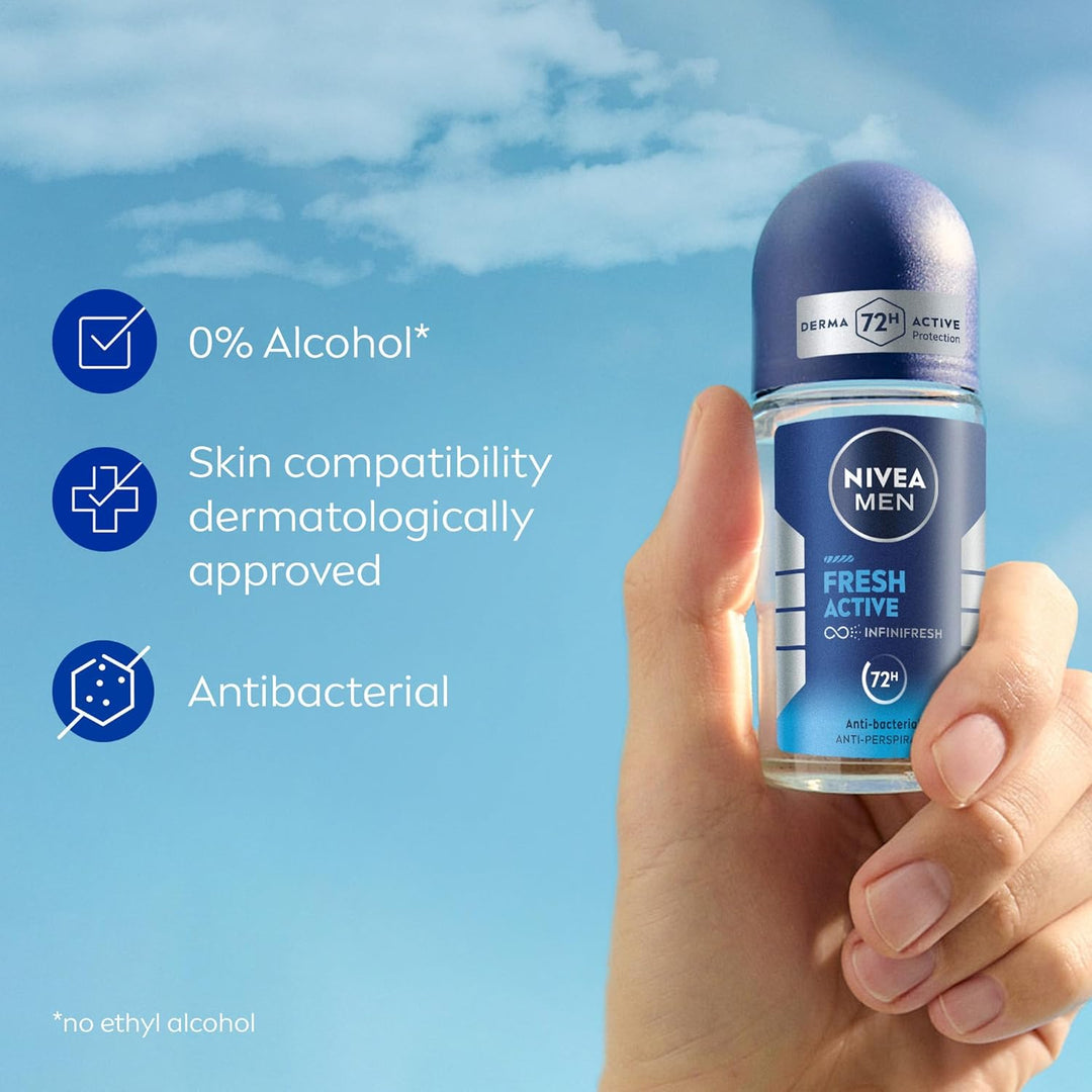 NIVEA MEN Fresh Active Anti-Perspirant Deodorant Roll On - 50ml| نيفيا مزيل عرق رول أون فريش أكتيف للرجال  -50 مل