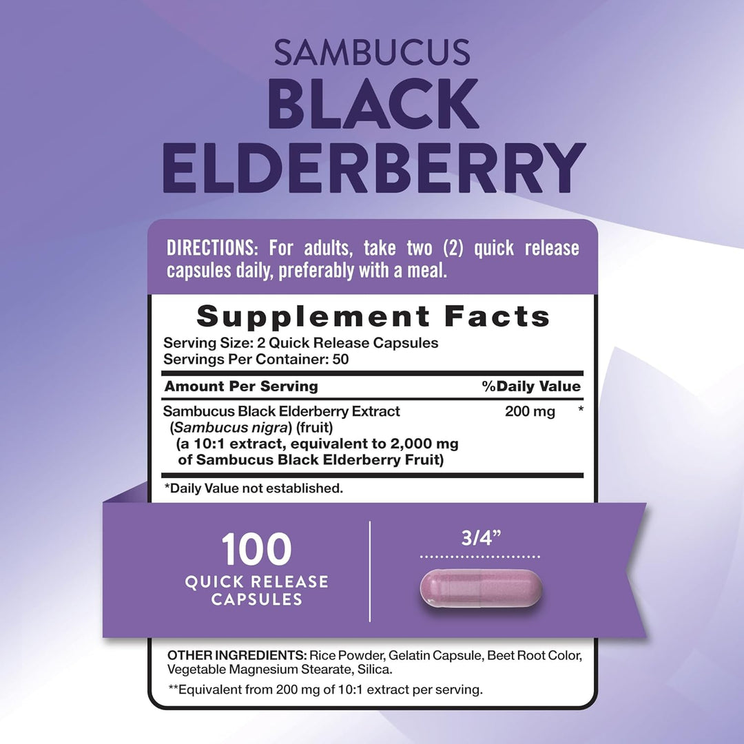 Nature's Truth Black Elderberry 2000 mg - 100 Capsules | نيتشرس تروث بلاك إلدر بيري 2000 ملغ – 100 كبسولة