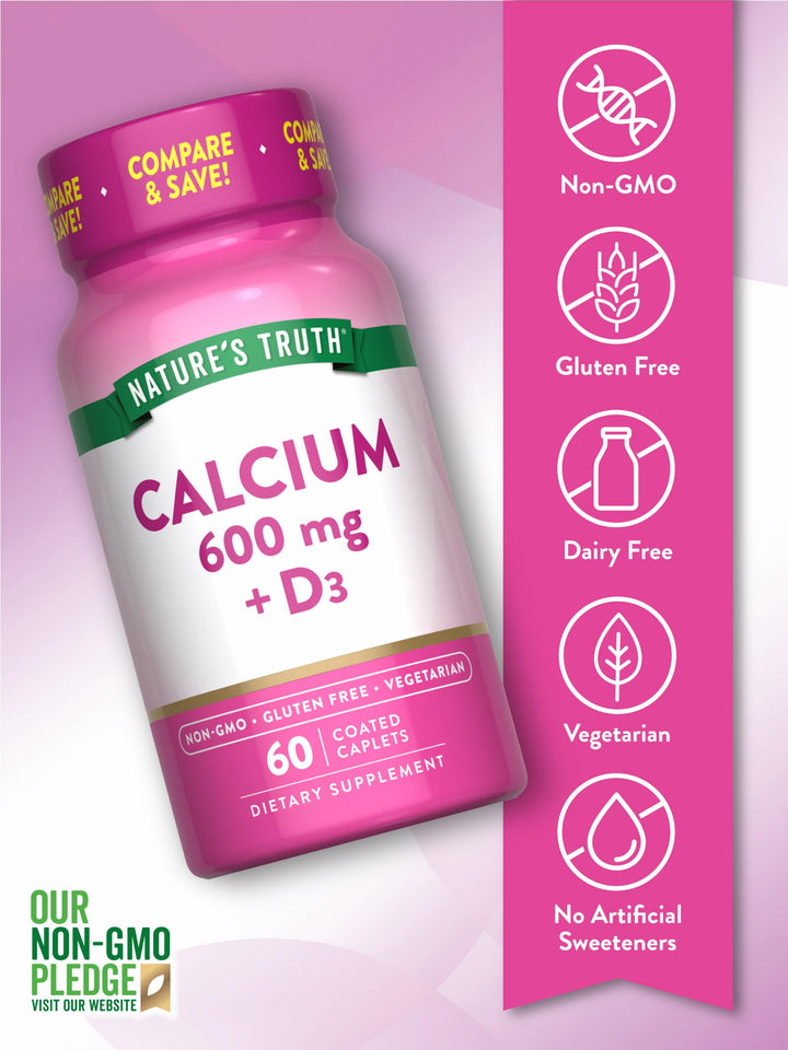 Nature's Truth Calcium 600 mg with Vitamin D3 - 60 Coated Caplets - متوفر في 60 قرص | نيتشرز تروث كالسيوم 600 ملغ + د3 - متوفر في 60 قرص #5