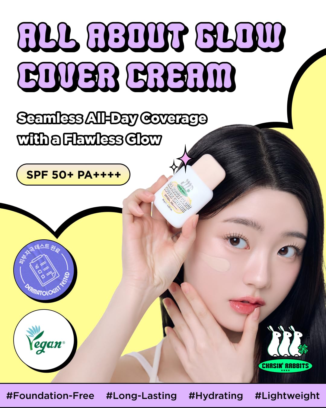 CHASIN' RABBITS ALL ABOUT GLOW COVER CREAM SPF50+ PA++++ - 35g|  تشيسن رابتس واقي شمسي مع لون -35 غرام
