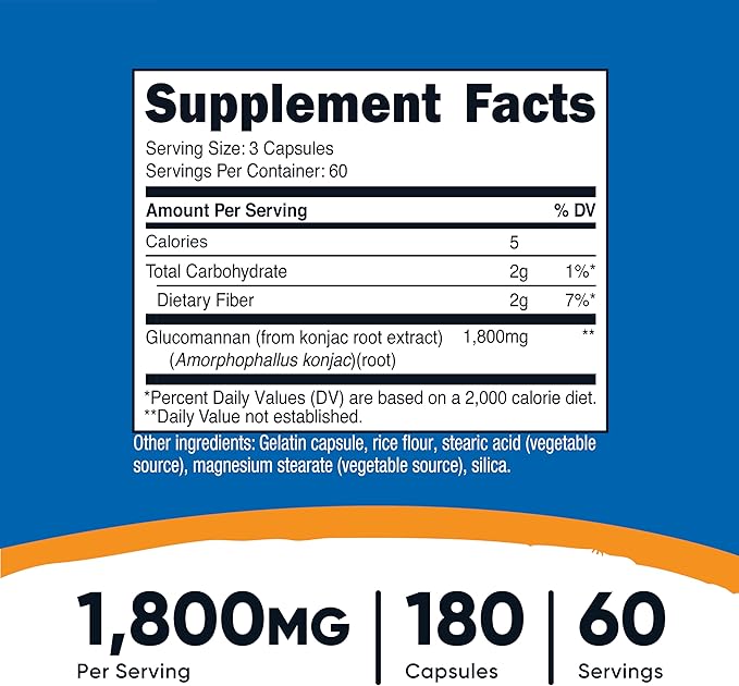 Nutricost Glucomannan 1,800mg Per Serving - 180 Capsules | نيوتريكوست جلوكومانان 1800 ملغ لكل حصة – 180 كبسولة