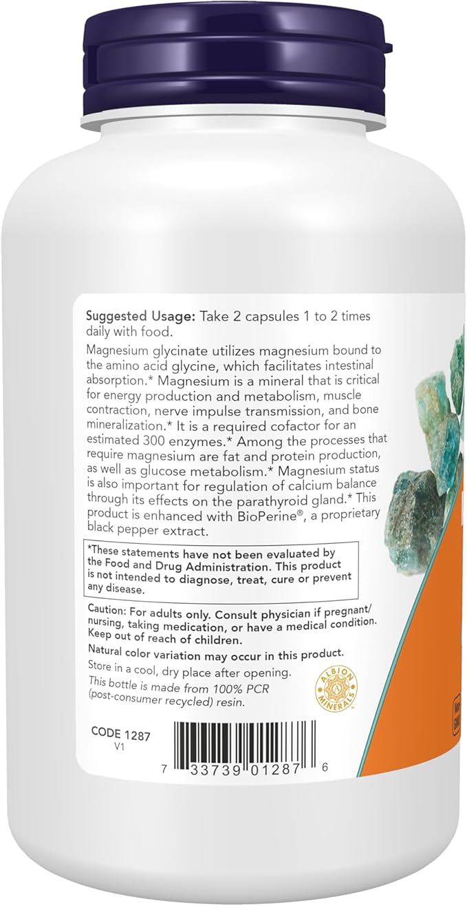 now Magnesium Glycinat with BioPerine - 60 Veg Capsules | ناو مغنيزيوم جليسينات - 60 كبسولة