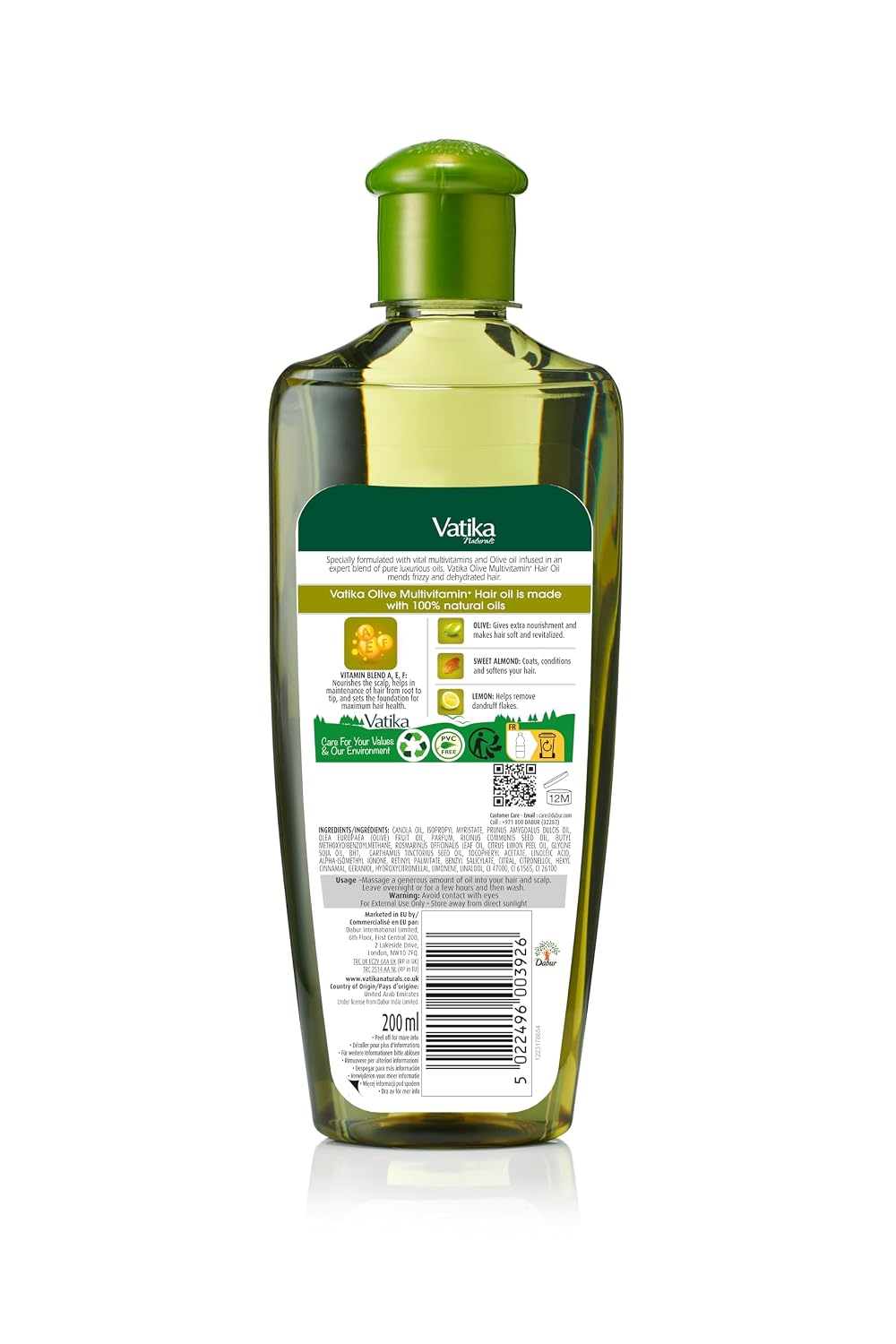 VATIKA Hair Oil With Olive Nourish & Protect - 200ml | فاتيكا زيت للشعر غني بالزيتون - 200مل