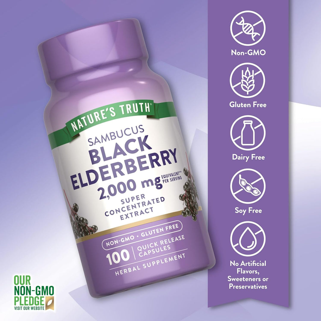 Nature's Truth Black Elderberry 2000 mg - 100 Capsules | نيتشرس تروث بلاك إلدر بيري 2000 ملغ – 100 كبسولة
