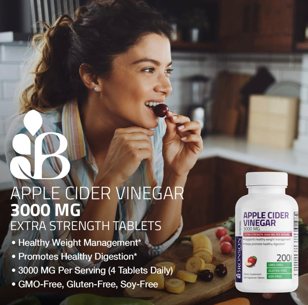 BRONSON Apple Cider Vinegar 3000mg - 200 Vegetarian Tablets - 200 قرص | برونسن خل تفاح 3000 ملغ - 200 قرص #4