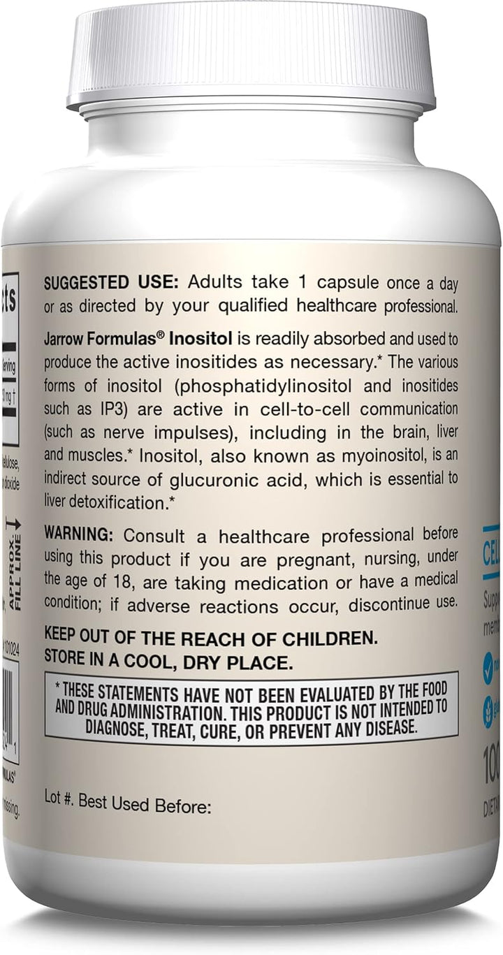 Jarrow Formulas Inositol Cellular Health 750 mg - 100 Capsules | جارو فورميلاز مكمل اينوزيتول 750 مغ - 100 كبسولة