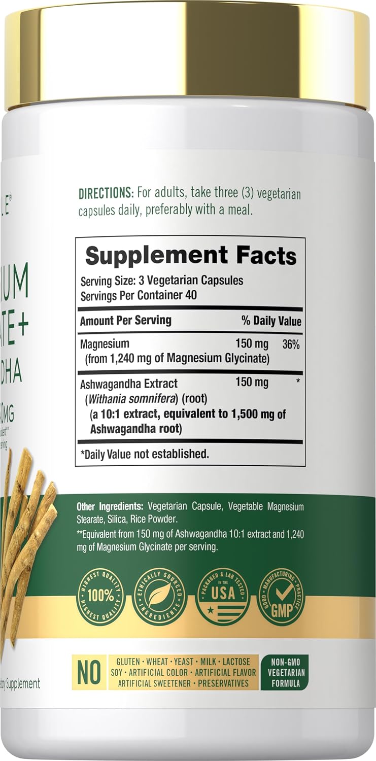CARLYLE Magnesium Glicynate + Ashwagandha Complex 2740mg - 120 Vegetarian Capsules | كارلايل مغنيسيوم غليسينات + مركب أشواغاندا 2740 ملغ - 120 كبسولة نباتية