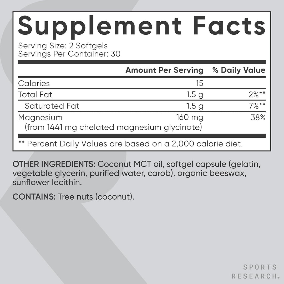 Sports Research Magnesium Glycinate - 60 Softgels |  سبورت ريسيرش مغنيسيوم غليسينات - 60 كبسولة هلامية
