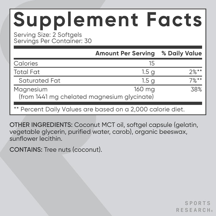 Sports Research Magnesium Glycinate - 60 Softgels |  سبورت ريسيرش مغنيسيوم غليسينات - 60 كبسولة هلامية
